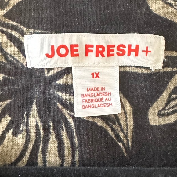 JOE FRESH Linen Blend Black & Sage Palm Print Short Sleeve Shirt Dress - Size XL - Picture 11 of 12